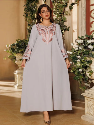 Women's Arabian Polyester Full Sleeves Embroidery Pattern Dress