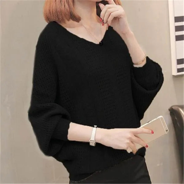 Women's Polyester V-Neck Full Sleeves Knitted Pattern Sweater