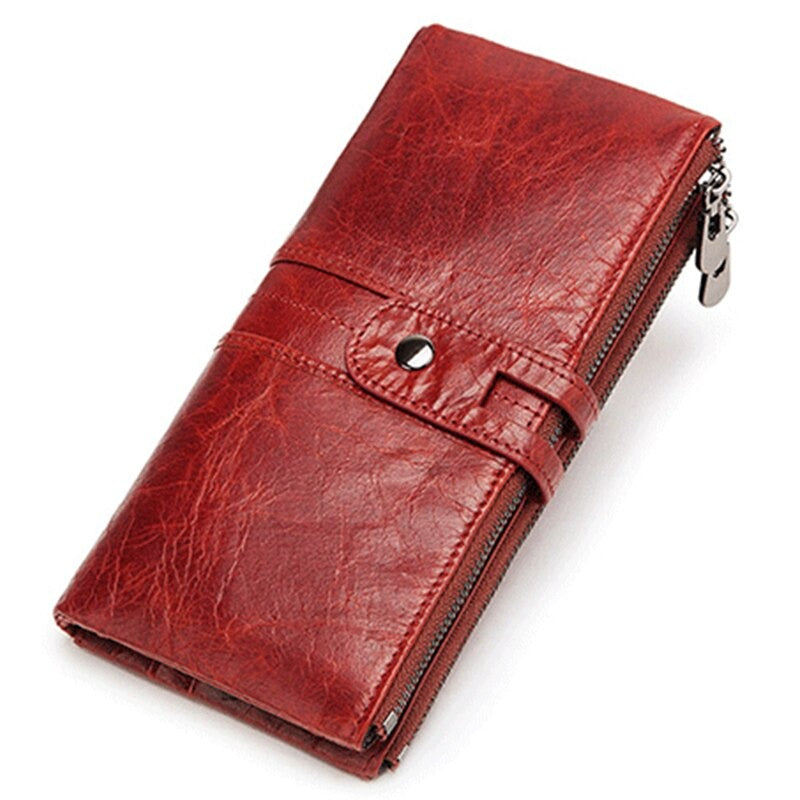 Women's Genuine Leather Hasp Closure Plain Pattern Elegant Wallet