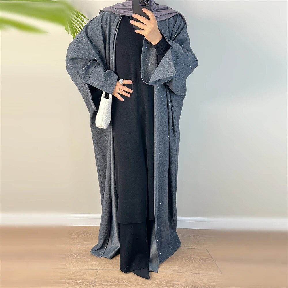 Women's Arabian V-Neck Polyester Full Sleeve Sequined Open Abaya