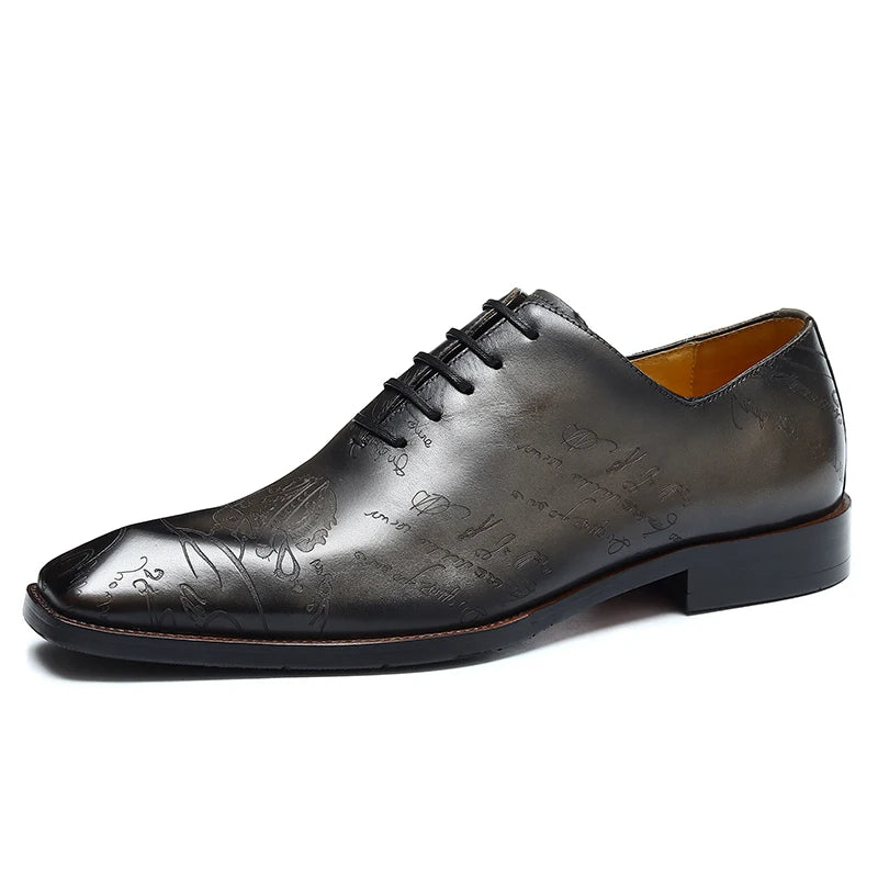 Men's Genuine Leather Pointed Toe Lace-Up Closure Formal Shoes