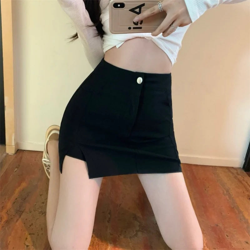 Women's Cotton High Waist Solid Pattern Casual Wear Mini Skirts