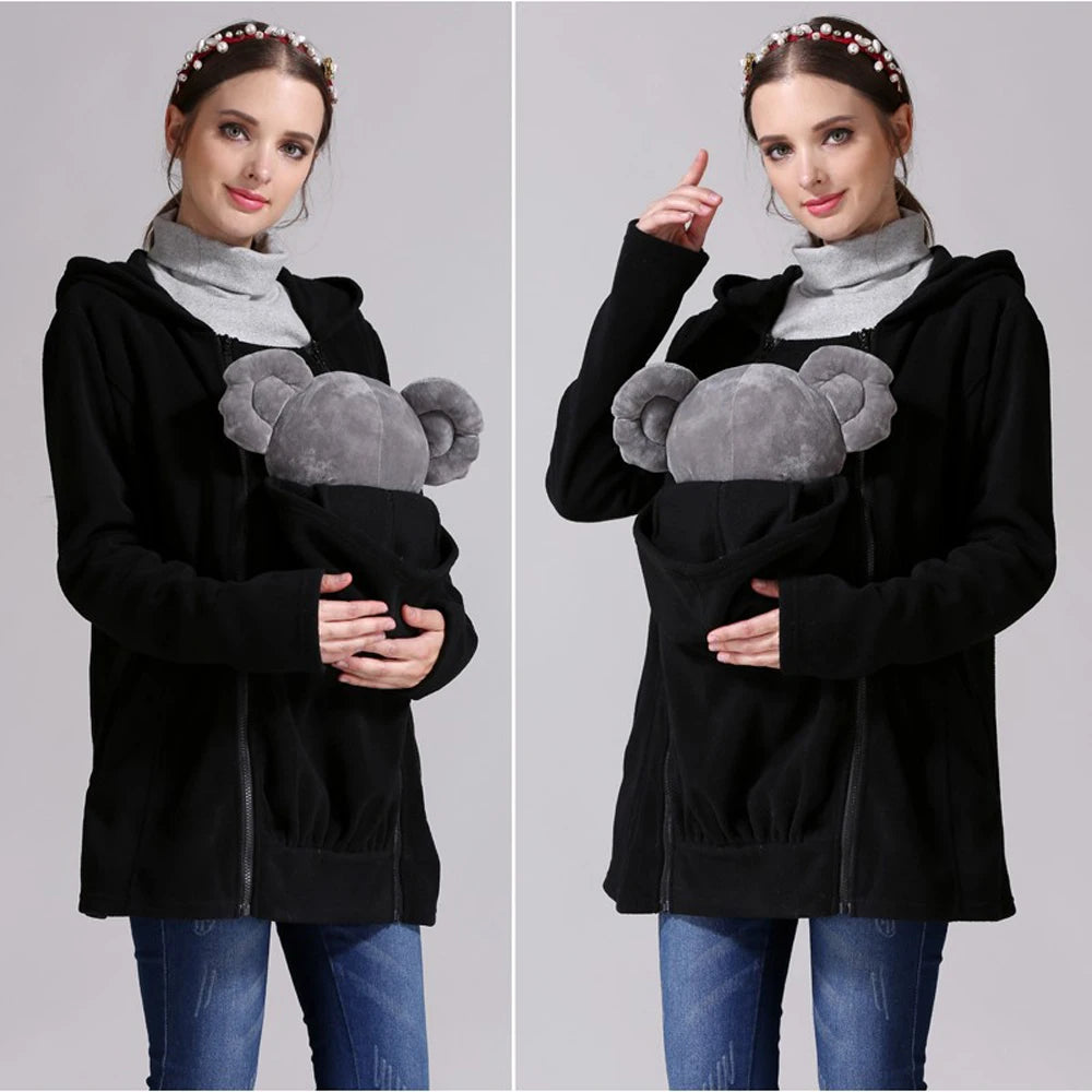 Women's Polyester Long Sleeve Solid Pattern Hooded Maternity Dress