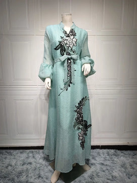 Women's Arabian Polyester Full Sleeve Embroidery Pattern Dress