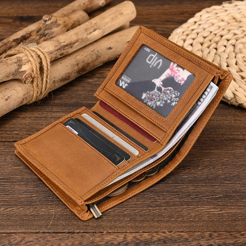 Men's Genuine Leather Solid Pattern Card Holder Trendy Wallets