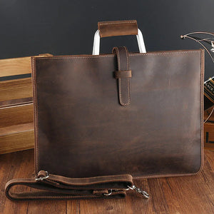 Men's Genuine Leather Zipper Closure Solid Pattern Shoulder Bag