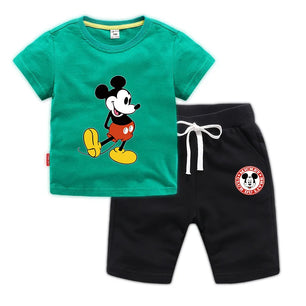 Kid's Boys Cotton O-Neck Short Sleeves Mickey Mouse Clothes