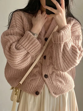 Women's Polyester V-Neck Long Sleeves Knitted Pattern Sweater