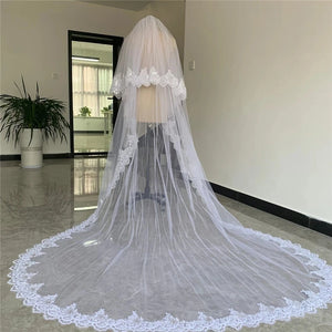 Women's Lace Applique Edge Two-Layer Embroidery Bridal Veils