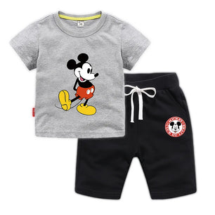 Kid's Boys Cotton O-Neck Short Sleeves Mickey Mouse Clothes