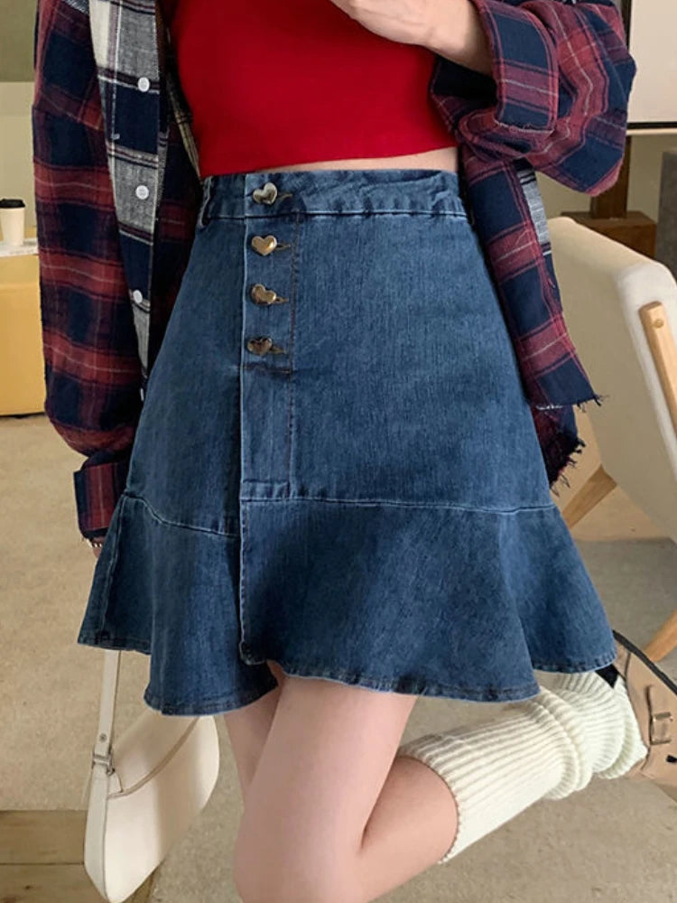 Women's Polyester High Waist Solid Pattern Casual Denim Skirts