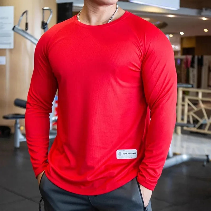 Men's Polyester Long Sleeve Pullover Closure Sportswear T-Shirt