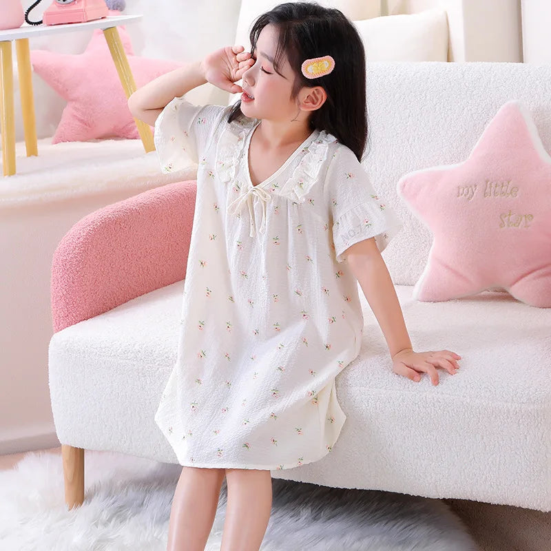 Kid's Girl Polyester V-Neck Short Sleeves Trendy Nightgowns Dress