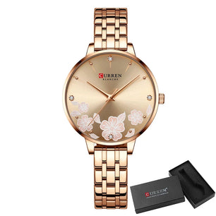 Women's Stainless Steel Buckle Clasp Waterproof Quartz Watch