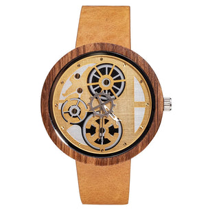 Men's Wooden Buckle Clasp Waterproof Quartz Round Watches