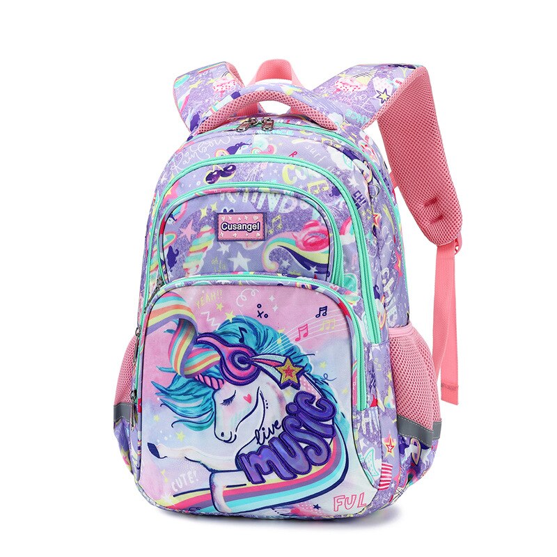 Kid's Girl Nylon Zipper Closure Unicorn Pattern School Backpack