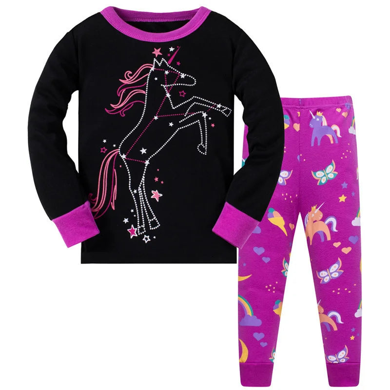 Kid's Girl Spandex O-Neck Long Sleeve Trendy Sleepwear Pajama Set