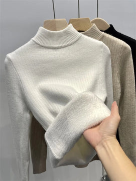 Women's Acrylic High-Neck Long Sleeve Pullover Casual Sweater