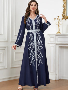 Women's Arabian Polyester Full Sleeves Embroidery Casual Dress