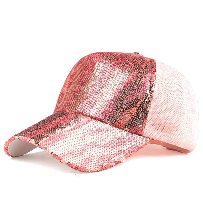 Women's Acrylic Adjustable Strap Sequined Casual Baseball Cap