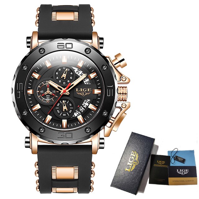 Men's Stainless Steel Buckle Clasp Waterproof Quartz Round Watch