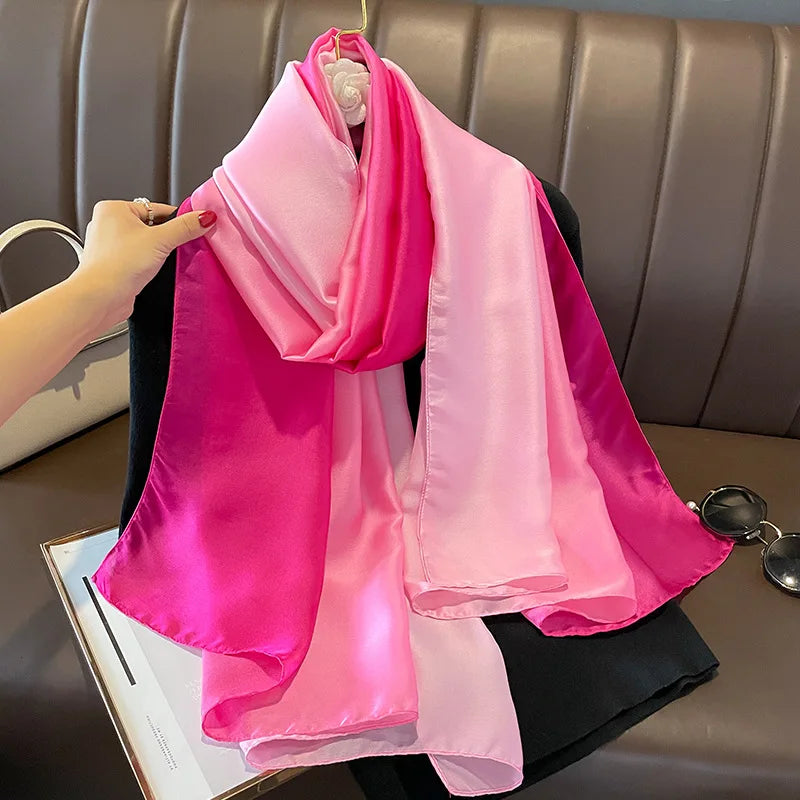 Women's Silk Neck Wrap Gradient Pattern Trendy Beach Scarves