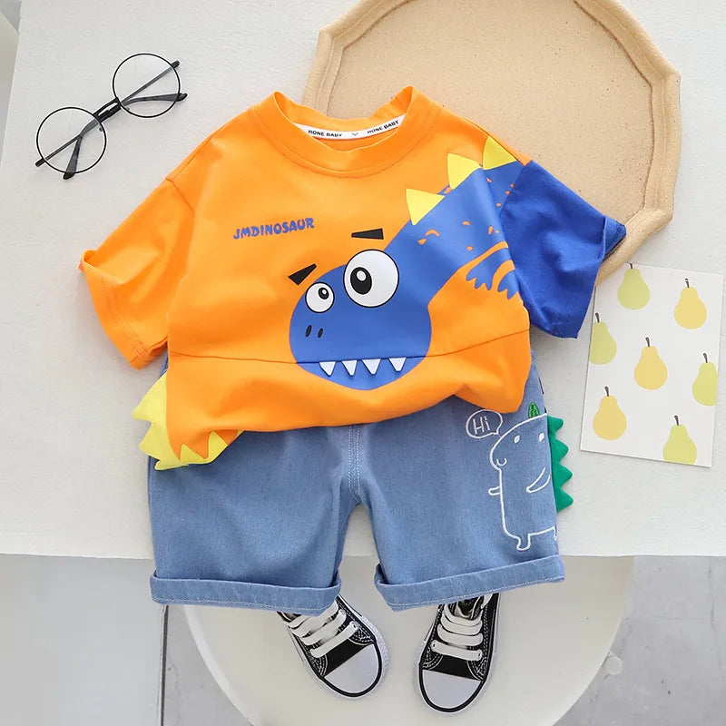 Kid's Cotton O-Neck Short Sleeves Pullover Closure Casual Clothes