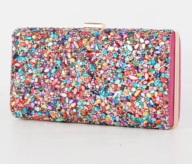 Women's Polyester Hasp Closure Sequined Pattern Wedding Clutch