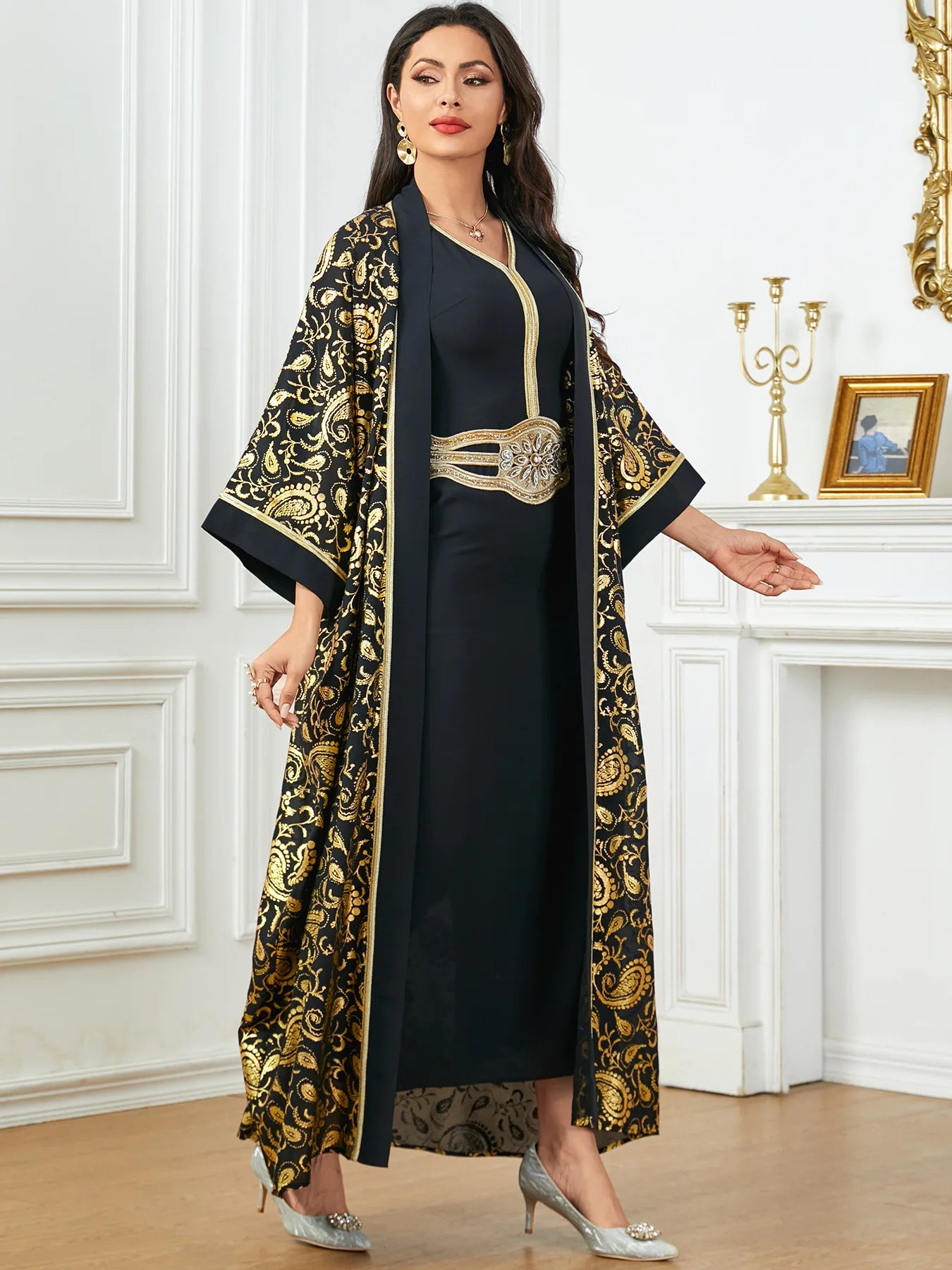 Women's Arabian Polyester Full Sleeves Printed Pattern Dress