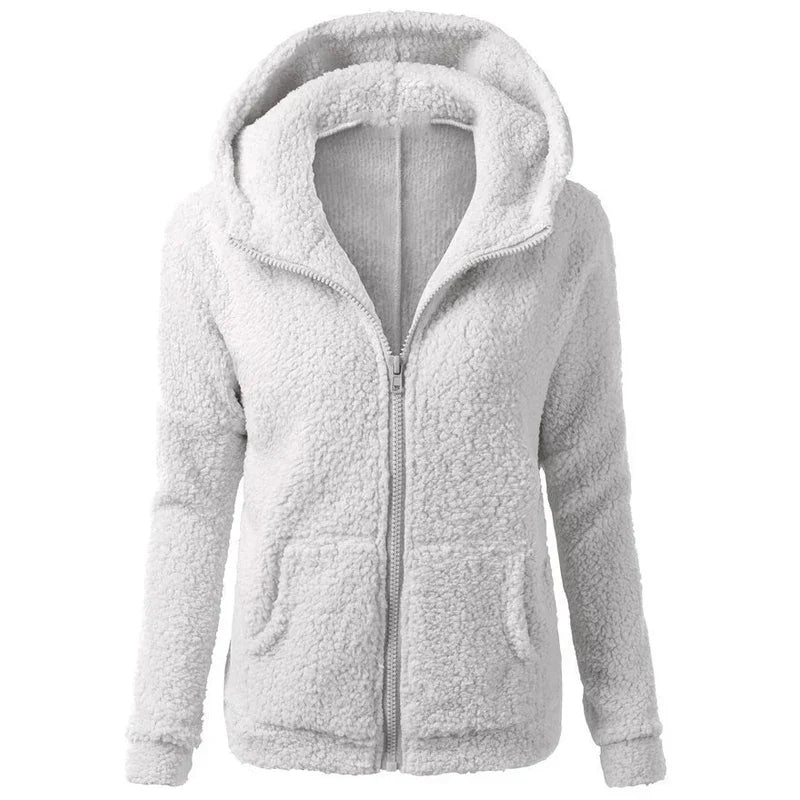 Women's Polyester Long Sleeves Solid Pattern Zipper Hooded Jacket