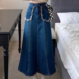 Women's Polyester High Waist Solid Pattern Casual Denim Skirts