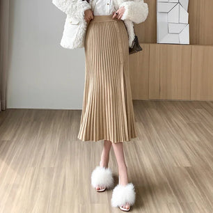 Women's Polyester Elastic High Waist Pleated Pattern Casual Skirts