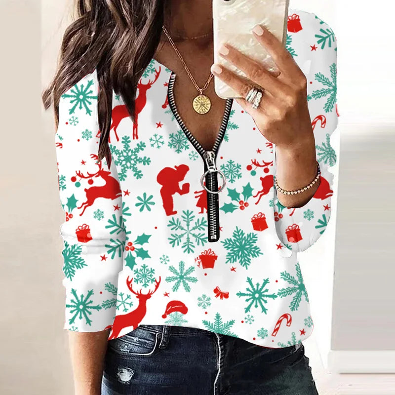 Women's Polyester V-Neck Long Sleeve Casual Wear Pullover Blouse