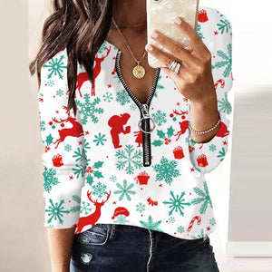 Women's Polyester V-Neck Long Sleeve Casual Wear Pullover Blouse