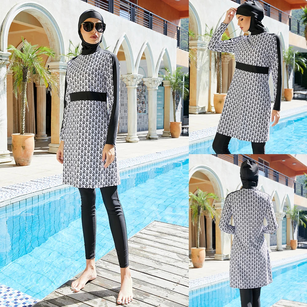 Women's Arabian Polyester Full Sleeves Printed Pattern Swimwear