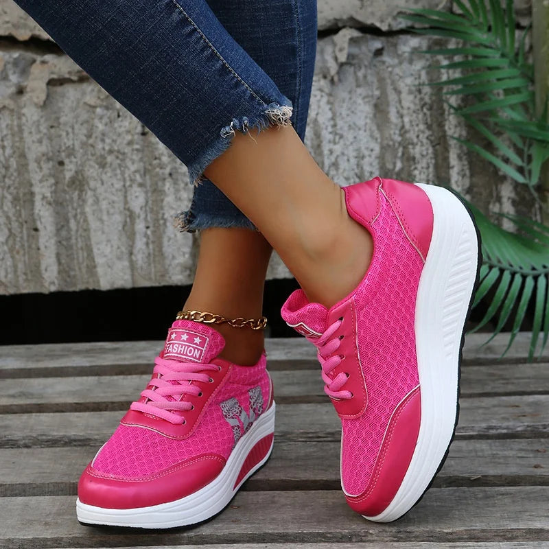 Women's Cotton Round Toe Lace-Up Closure Sports Wear Sneakers