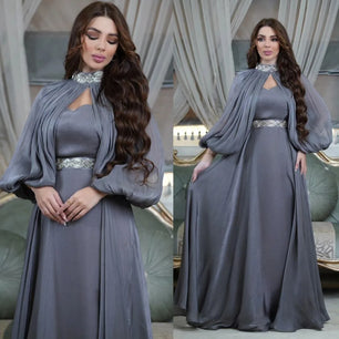 Women's Arabian Polyester Full Sleeve Sequined Pattern Casual Dress