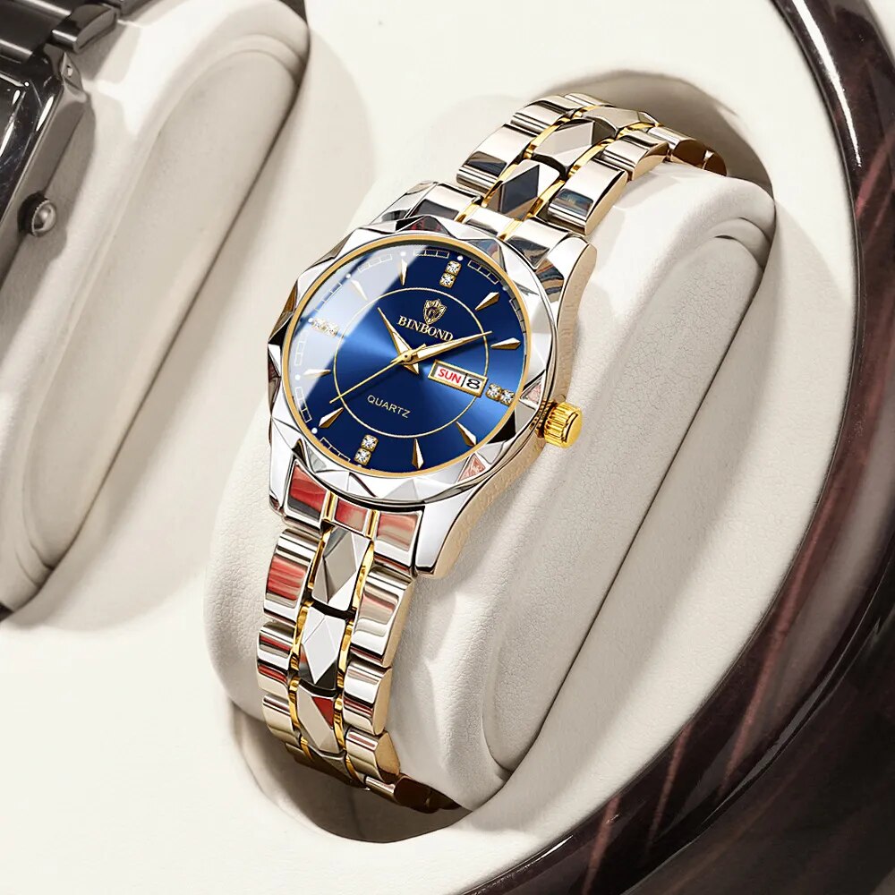 Women's Alloy Push Button Hidden Clasp Round Waterproof Watch