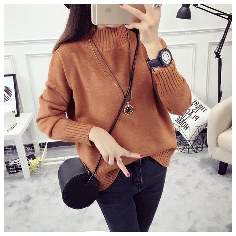 Women's Mock Neck Acrylic Full Sleeves Casual Wear Pullover Sweater