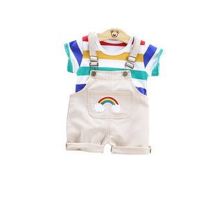 Kid's Boys Cotton O-Neck Short Sleeves Striped Pattern Clothes