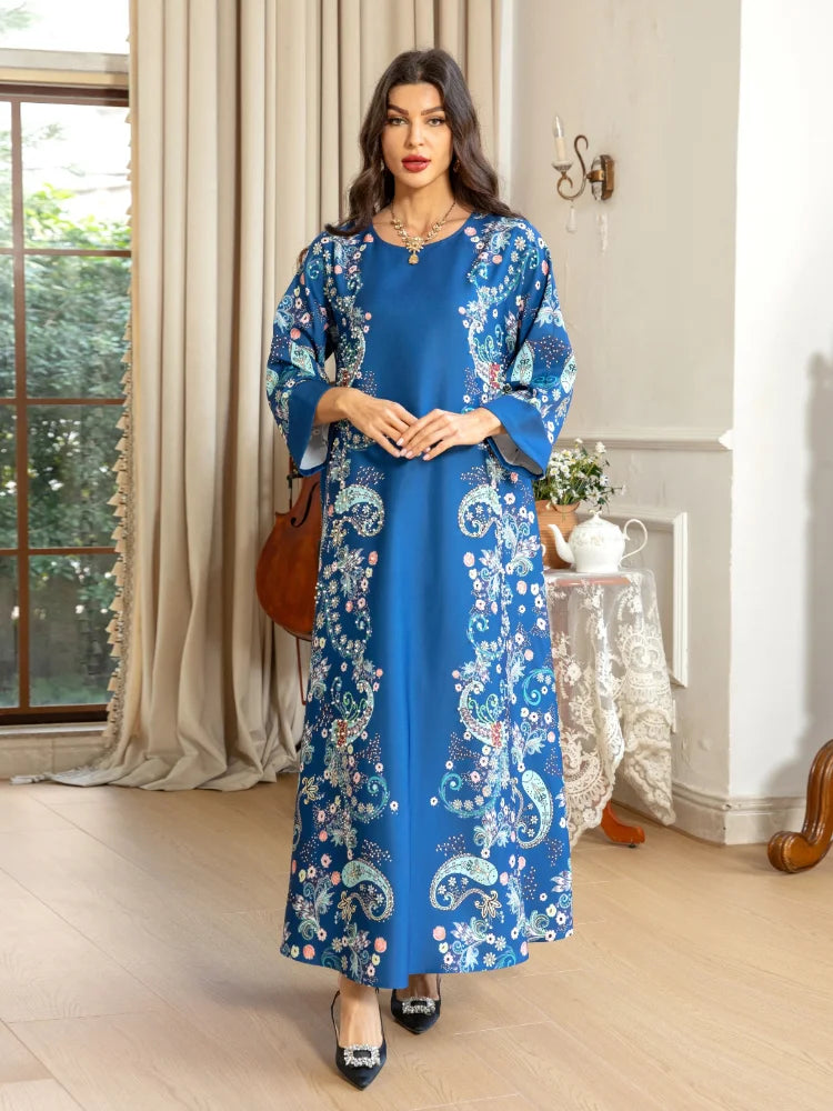 Women's Arabian Polyester Full Sleeves Floral Pattern Dress