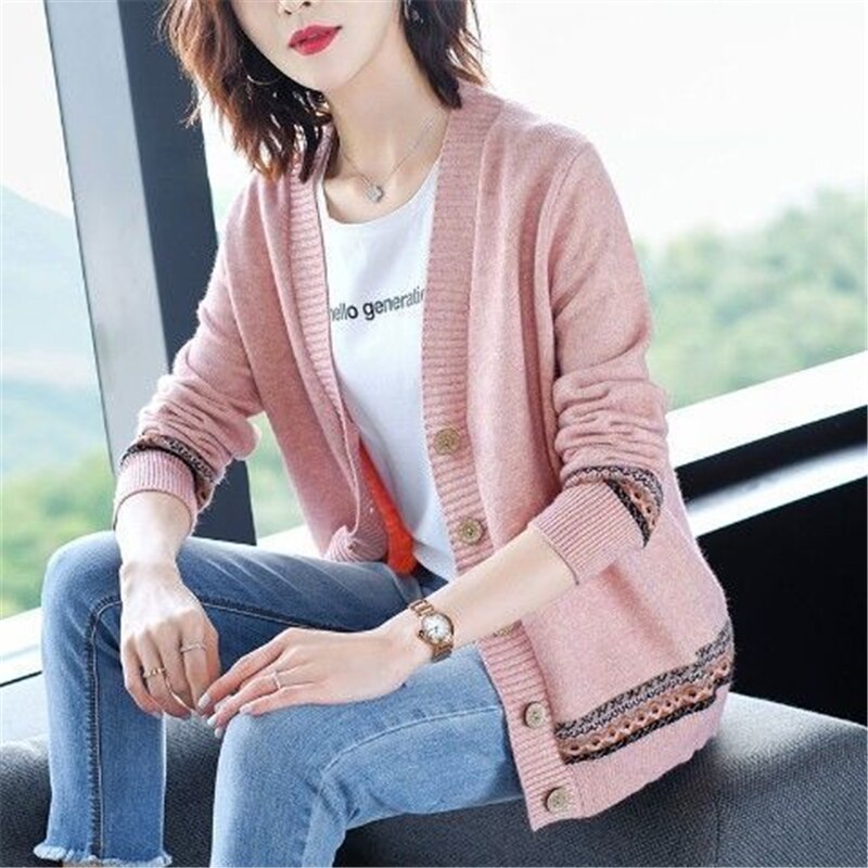 Women's Acrylic V-Neck Full Sleeves Casual Wear Vintage Cardigans