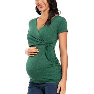 Women’s Polyester V-Neck Short Sleeves Solid Maternity Dress