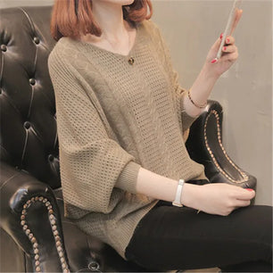 Women's Polyester V-Neck Full Sleeves Knitted Pattern Sweater