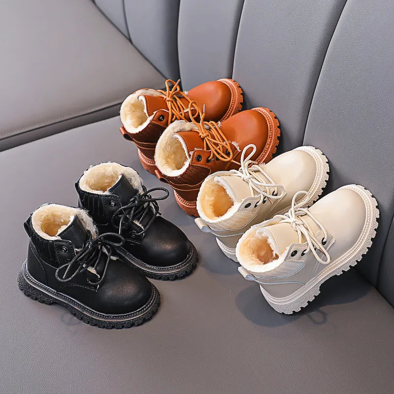 Kid's Girls PU Round Toe Lace-Up Closure Solid Pattern Shoes