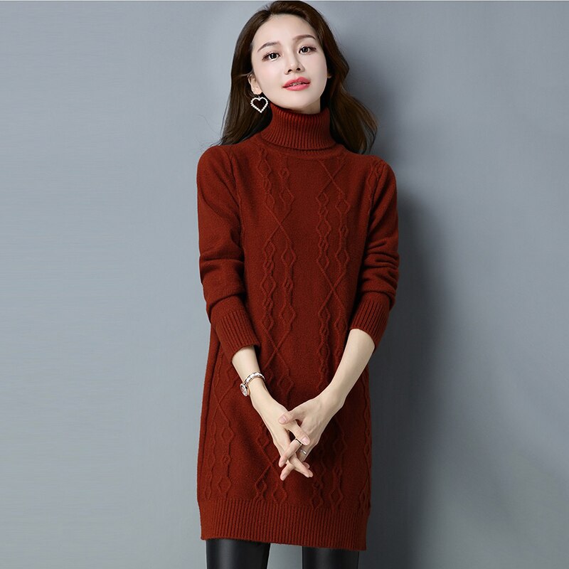 Women's Acrylic Turtleneck Full Sleeves Pullover Knitwear Sweater