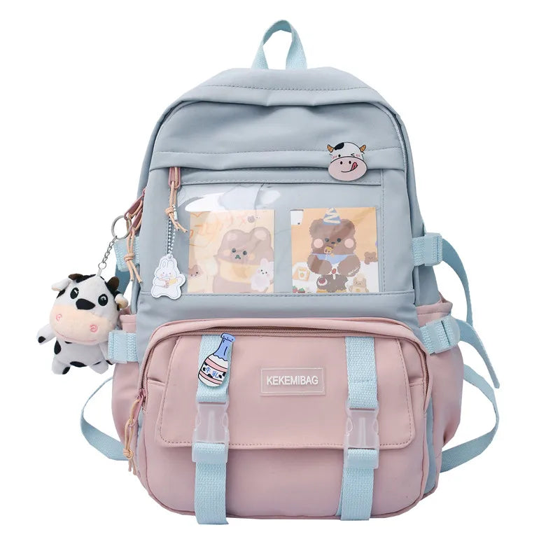 Kid's Girl Canvas Zipper Closure Mixed Colors School Backpack