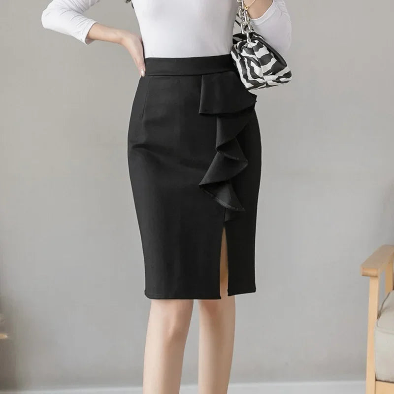 Women's Polyester Elastic High Waist Solid Pattern Casual Skirts