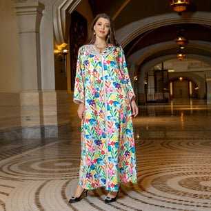 Women's Arabian Polyester Full Sleeve Printed Pattern Casual Dress