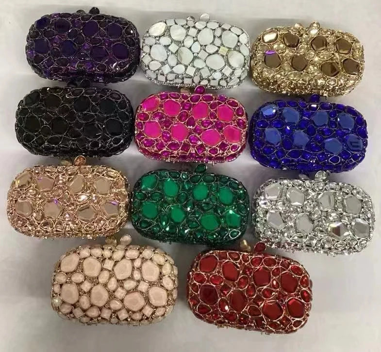 Women's Metallic Hasp Closure Rhinestone Bridal Wedding Clutch